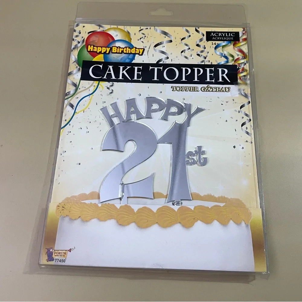 NWT Happy 21th Acrylic Mirrored Cake Topper